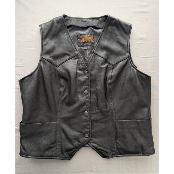 Street & Steel Jackets & Blazers - Street & Steel Athena Womens XL Black Leather Motorcycle Biker Vest Skull Lining